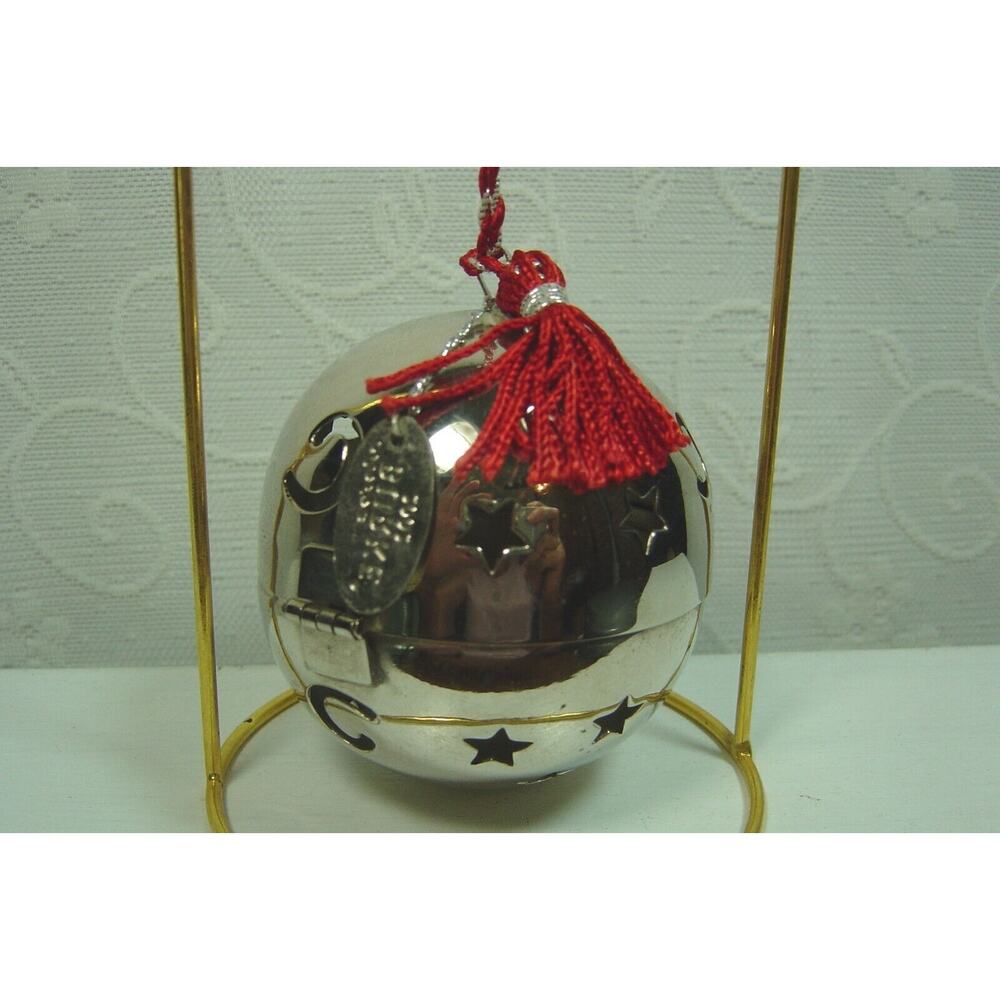 2002 CLAIRE BURKE SILVER TONE POTPOURRI ORNAMENT BALL--OPENS